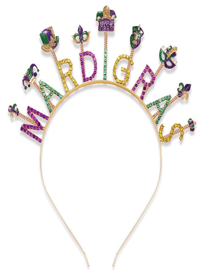 PHALIN Mardi Gras Headband for Women Fleur De Lis Mask Hairband Rhinestone Fat Tuesday Headband Carnival Parade Party Favors - Image 1